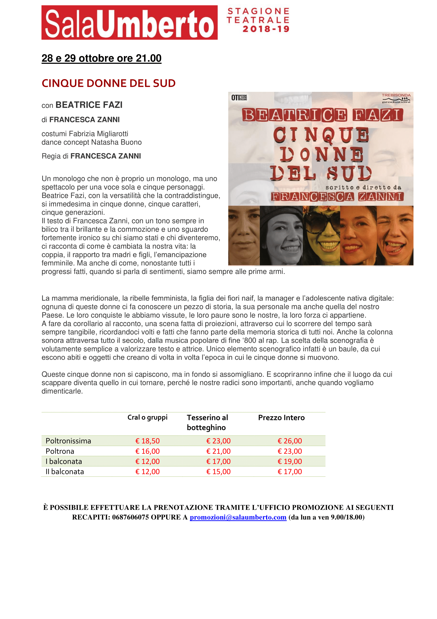 cinque donne del sud sala umberto