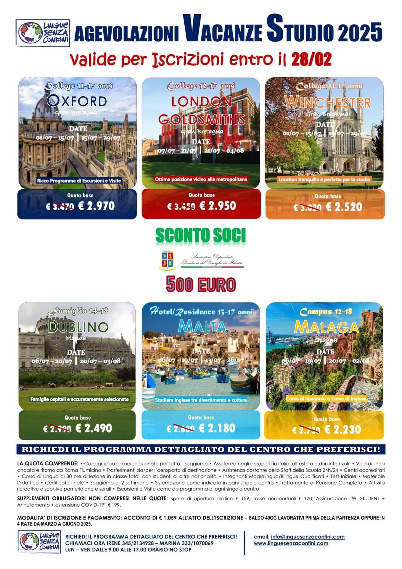 AGEVOLAZIONI VACANZE STUDIO 2025 - SCADENZA ISCRIZIONI 28-02