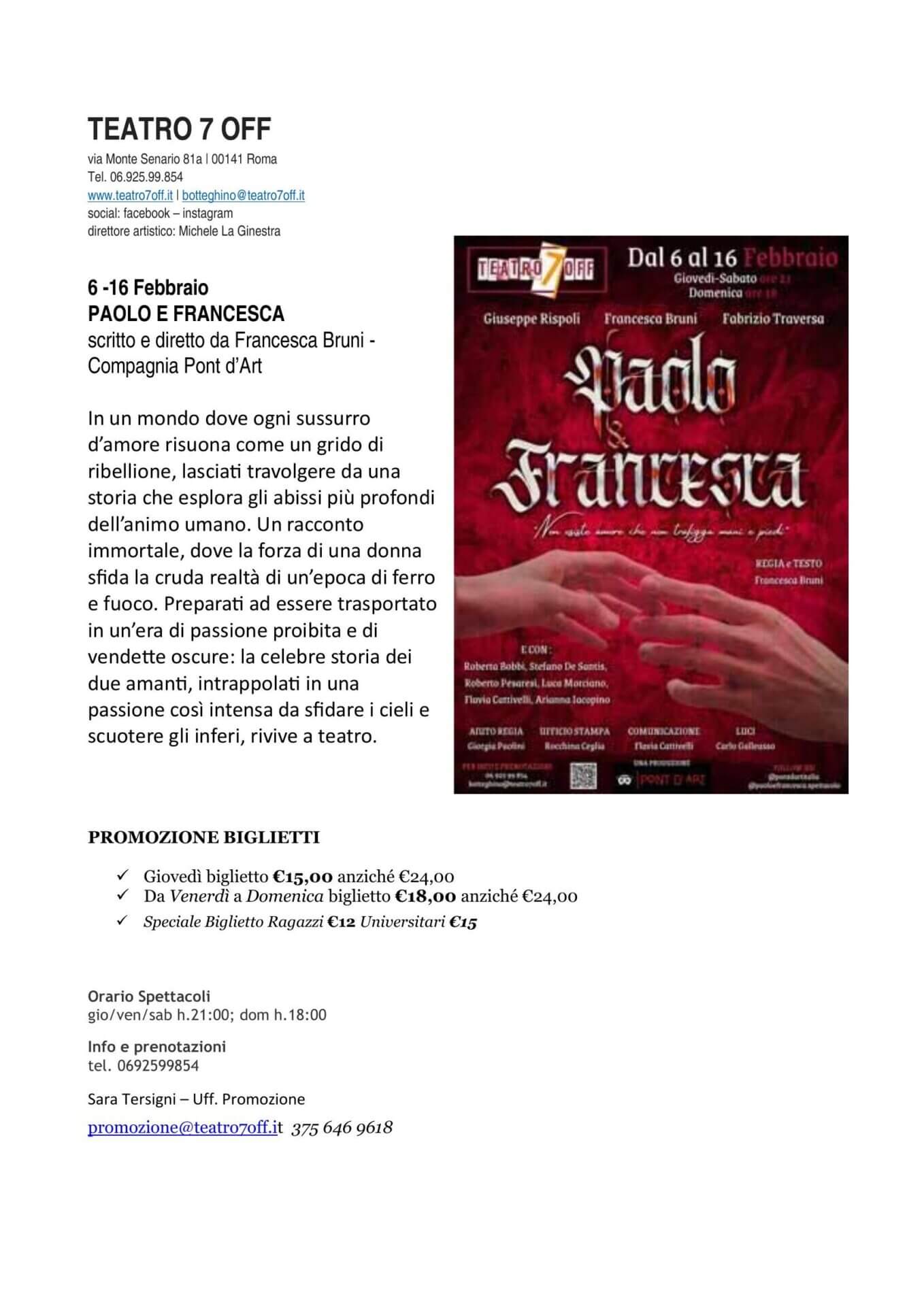 TEATRO 7 OFF dal 06 al 16 Febbraio